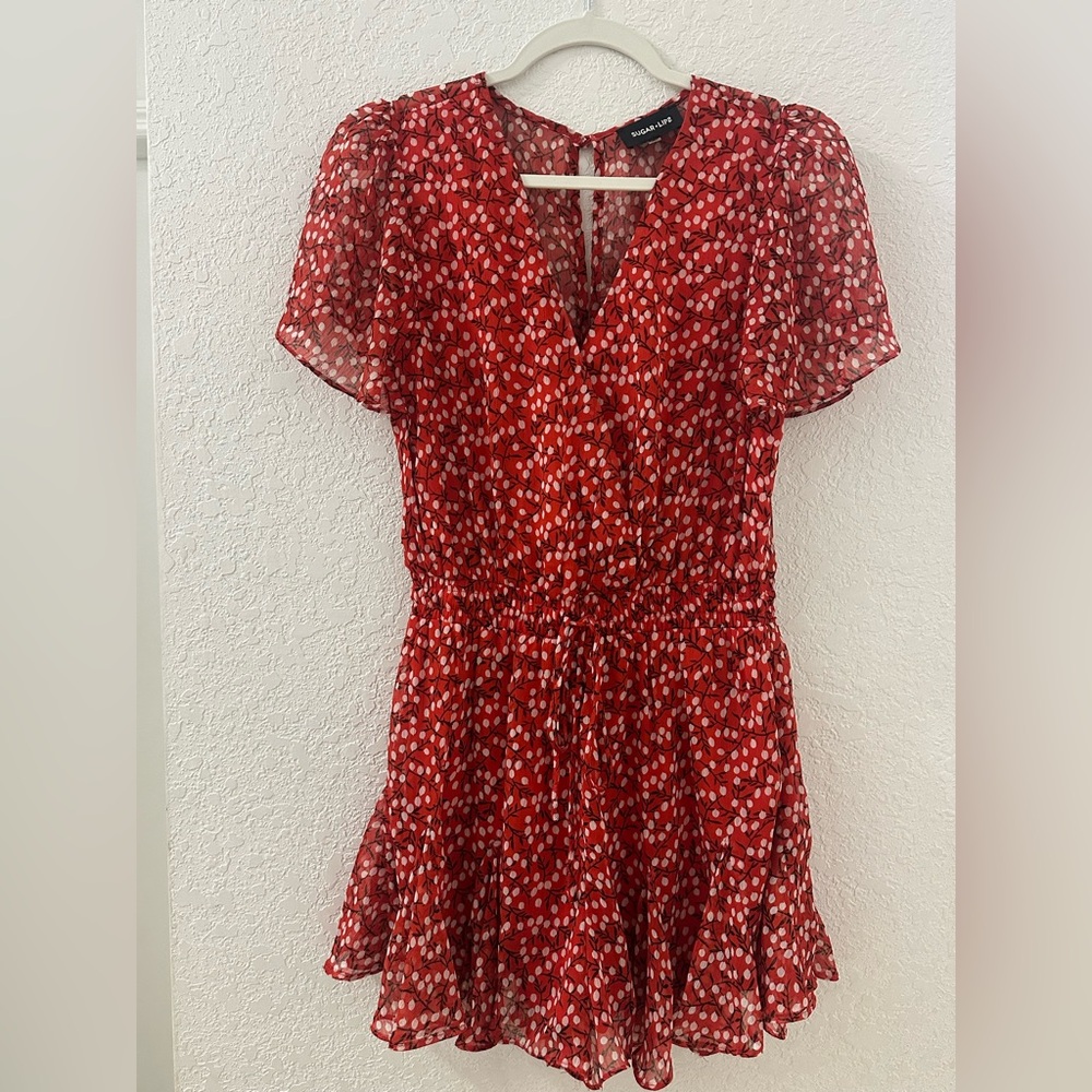 Sugarlips anthropology Red floral Mini Dress women size medium